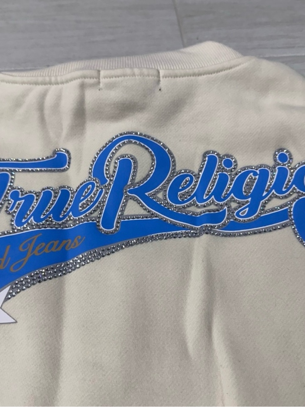 True Religion winter white and Blue pullover S